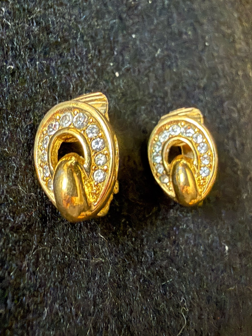 Authentic Vintage Christian Dior Gold Tone Rhinestone Clip-On Earrings - Picture 2 of 3